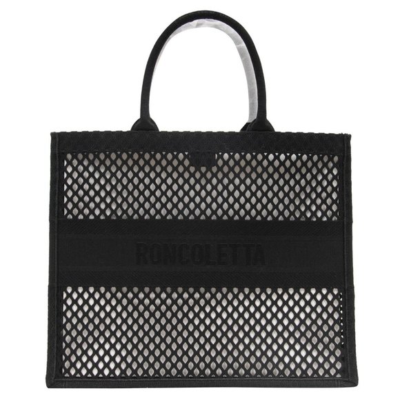 Christian Dior Womens Mens Book Tote Bag Large Black Logo Woven Mesh Canvas - Picture 2 of 12